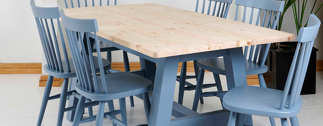 Painted legged wooden top dining table